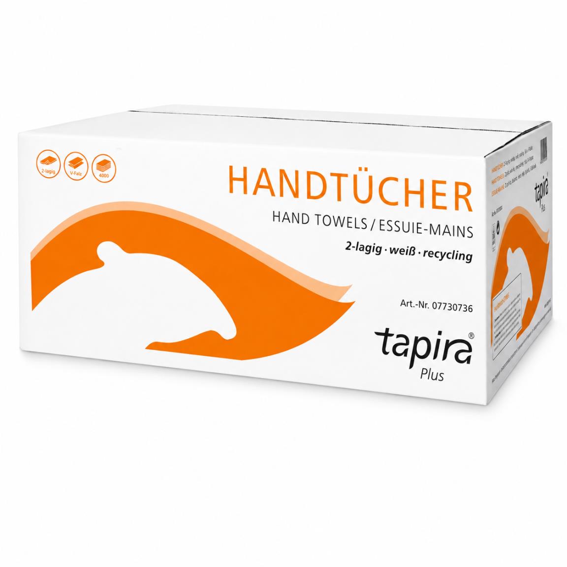Papierhandtücher TAPIRA Plus weiss V-Falz, 100% Recycling, 2-lagig
