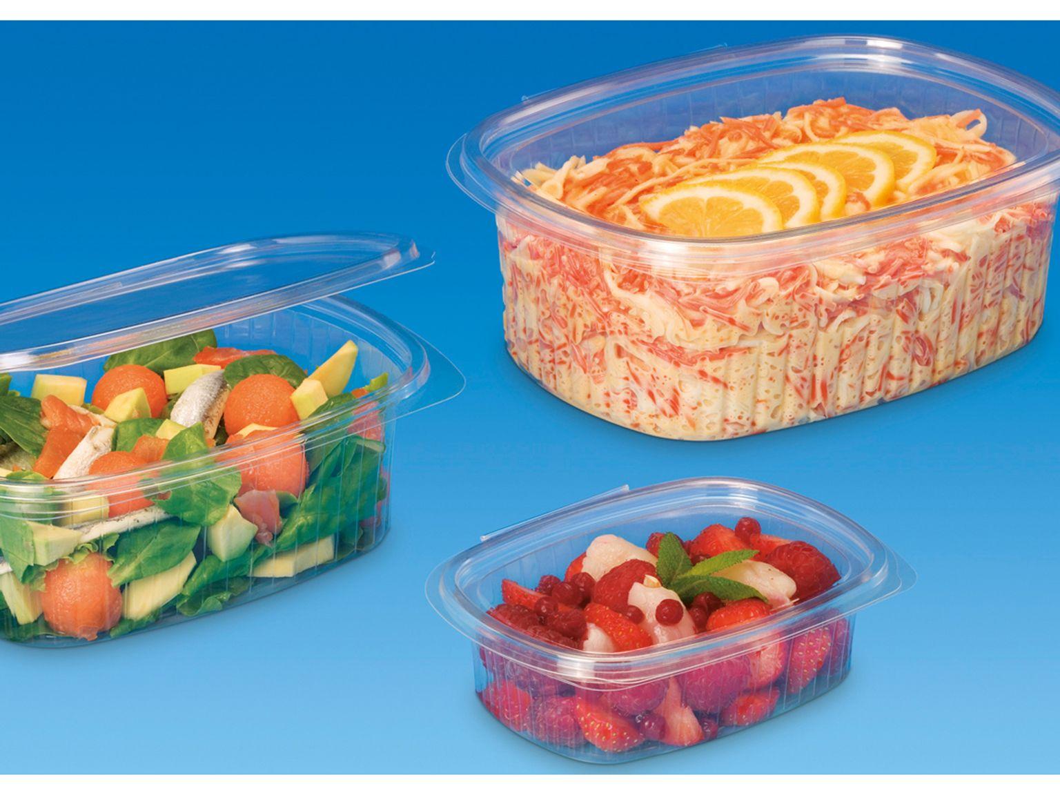 Salatschalen oval, 500 ml, aus PET/rPET transparent, 138 x 118 x 60 mm