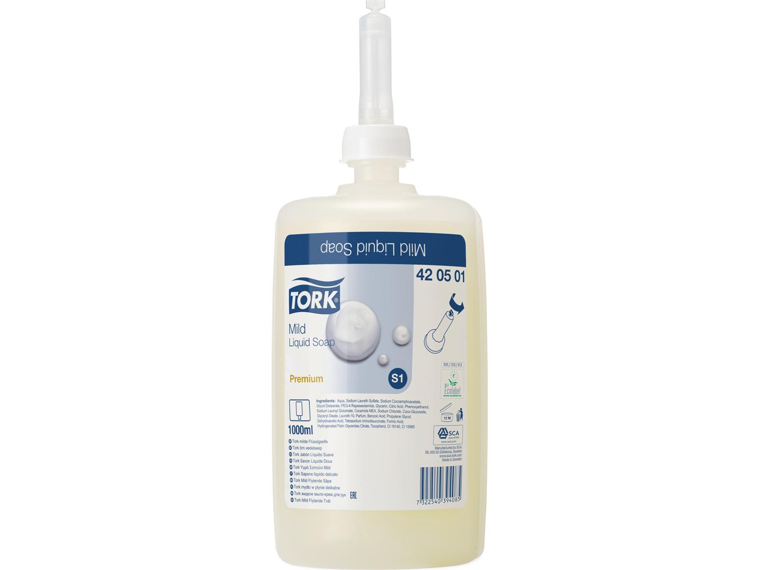 Flüssigseife Tork Premium Mild (S1) 1 Liter Flasche, perlmuttfarben, leicht Flüssigseife Tork Premium Mild (S1) 1 Liter Flasche, perlmuttfarben, leicht