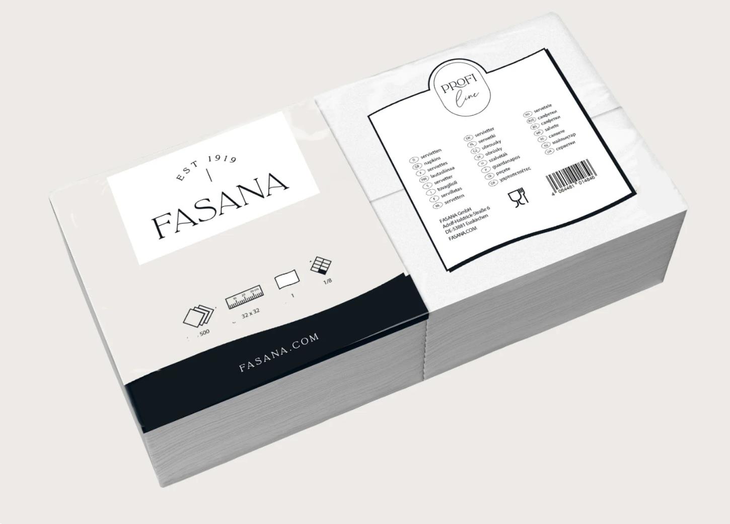 Servietten Fasana 32 x 32 cm 1-lagig, 1/8 Kopffalz, weiss